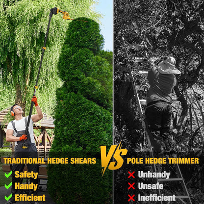 Pole Hedge Trimmer Cordless - Electric Hedge Trimmer & Grass Shear with 2x3000mAh Batteries,180° Adjustable Angle, 16 Ft Reach, Hedge Trimmers Cordless with Battery