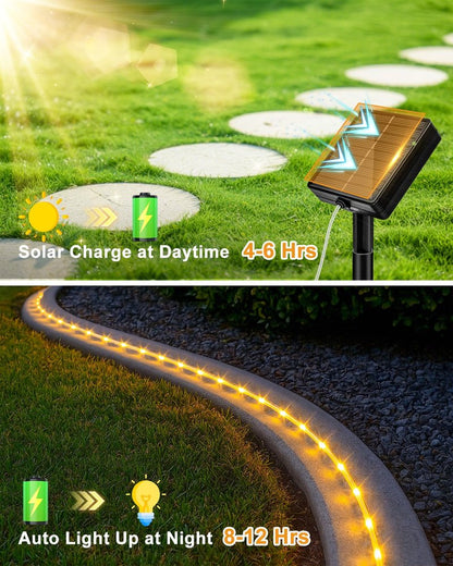 btfarm 2 Pack Solar Rope Lights Outdoor, 120LED 46FT Solar String Lights Outside Waterproof, 8 Lighting Modes Solar Powered Strip Light for Garden Tree Christmas Yard Party Wedding Decor, Warm White
