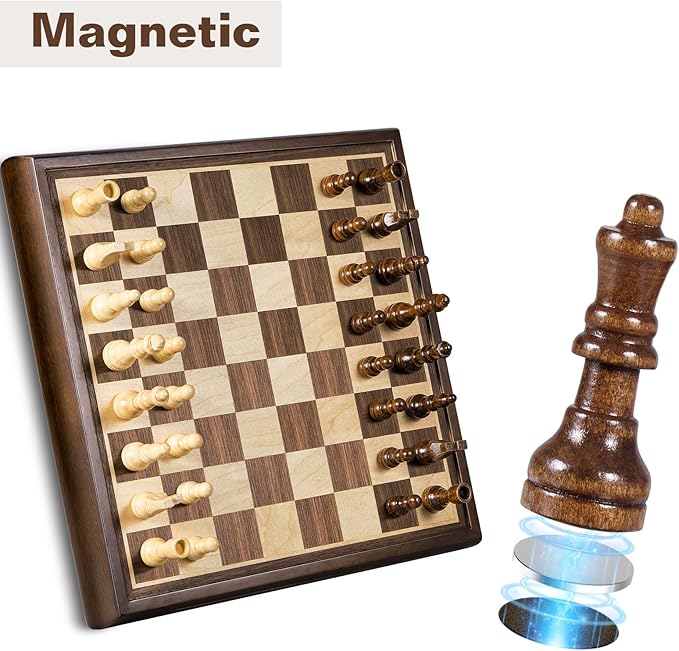 2 in 1 Magnetic Chess Set &amp Chinese Checkers 13 Wooden Board Game with Storage Drawer and 60 Glass Marbles + Bonus 12 Spare &amp 2 Extra Queensfor Kids and Adults