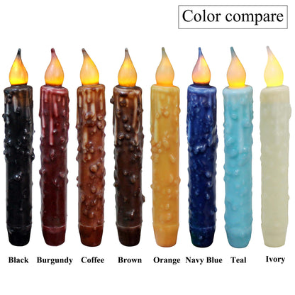 CVHOMEDECO. Real Wax Hand Dipped Battery Operated LED Timer Taper Candles Rustic Primitive Flameless Lights Decor, 6-3/4 Inch, Teal, 6 PCS in a Package