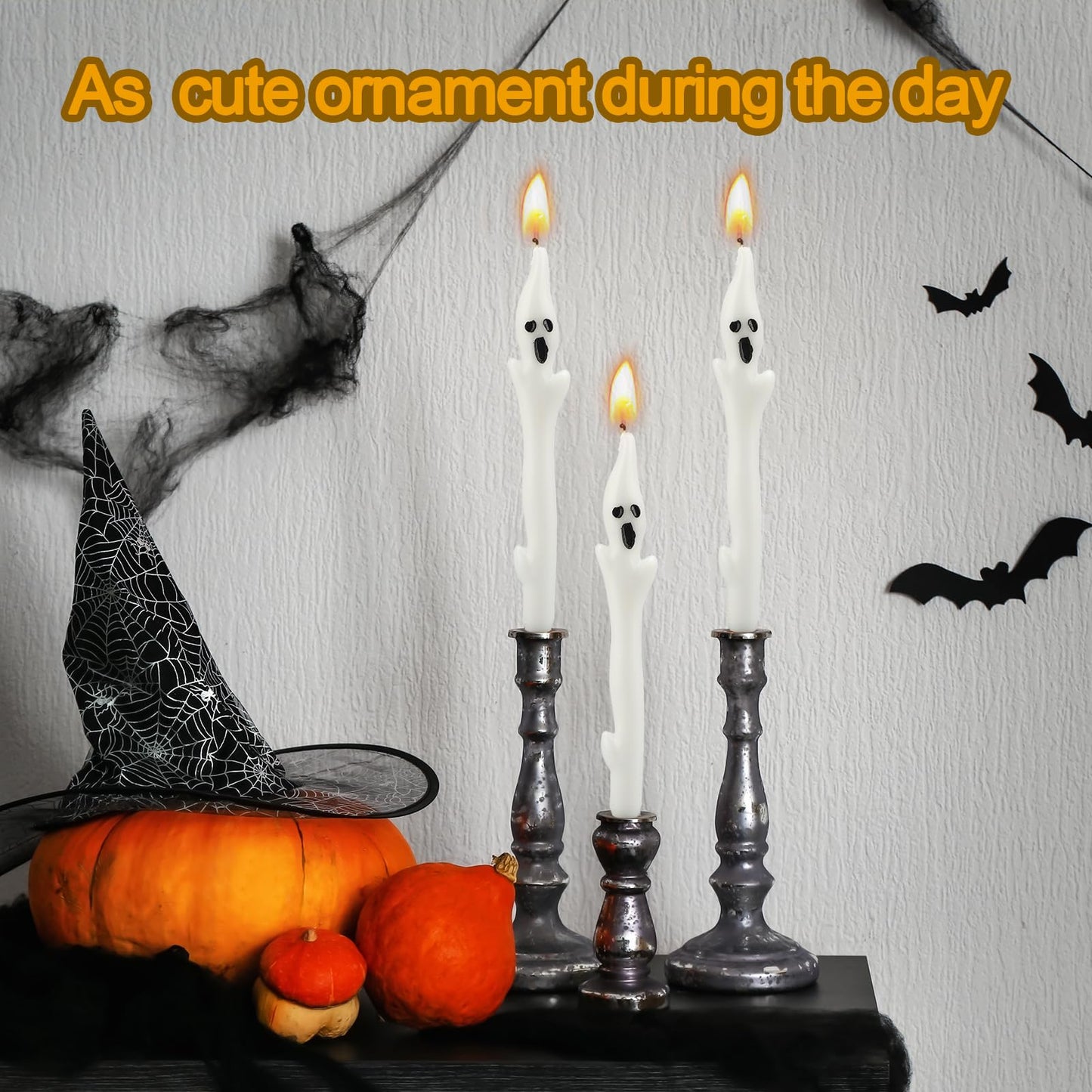 Conelist 6 Pack 10" Halloween Unscented Ghost Shaped Taper Candles Spooky Ghost Halloween Dinner Candles Home Table Decoration for Thanksgiving Autumn Festive Party Gift
