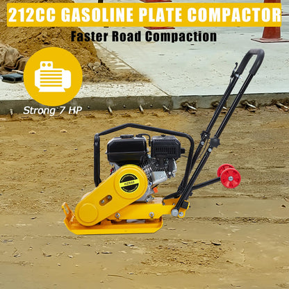 7HP Plate Compactor, 212CC Gas Engine, 4200 lbs Vibratory Compaction Tamper, Plate Power Jumping Jack Tamper, 5600 VPM Pavement Compactor for Walkways, Asphalts, Paver Landscaping
