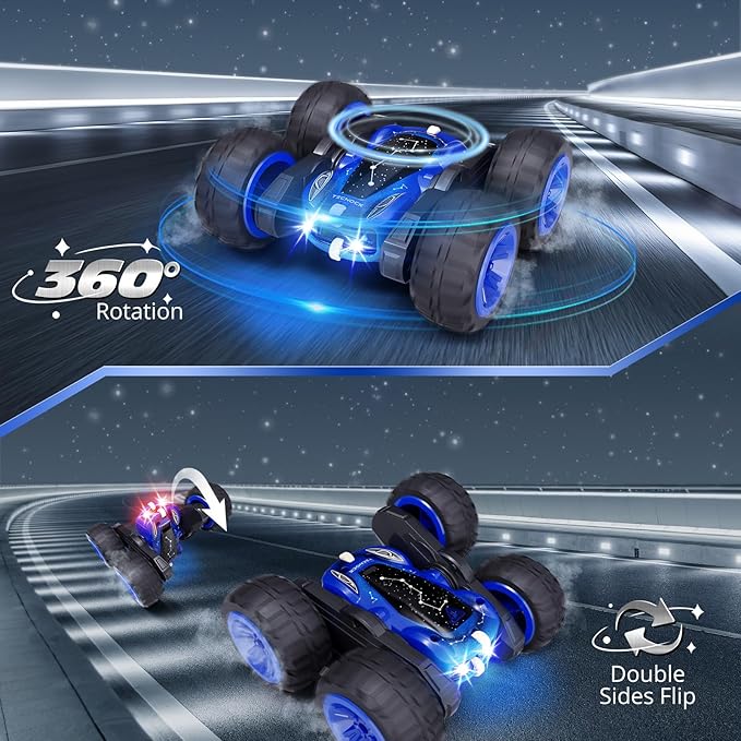 Tecnock Remote Control Car 2.4GHz RC Cars with USB-C Easy Charging 4WD Double Sided 360° Rotates and Flips RC Stunt Car Toys Gift for Boys and Girls Ages 6-8 8-12