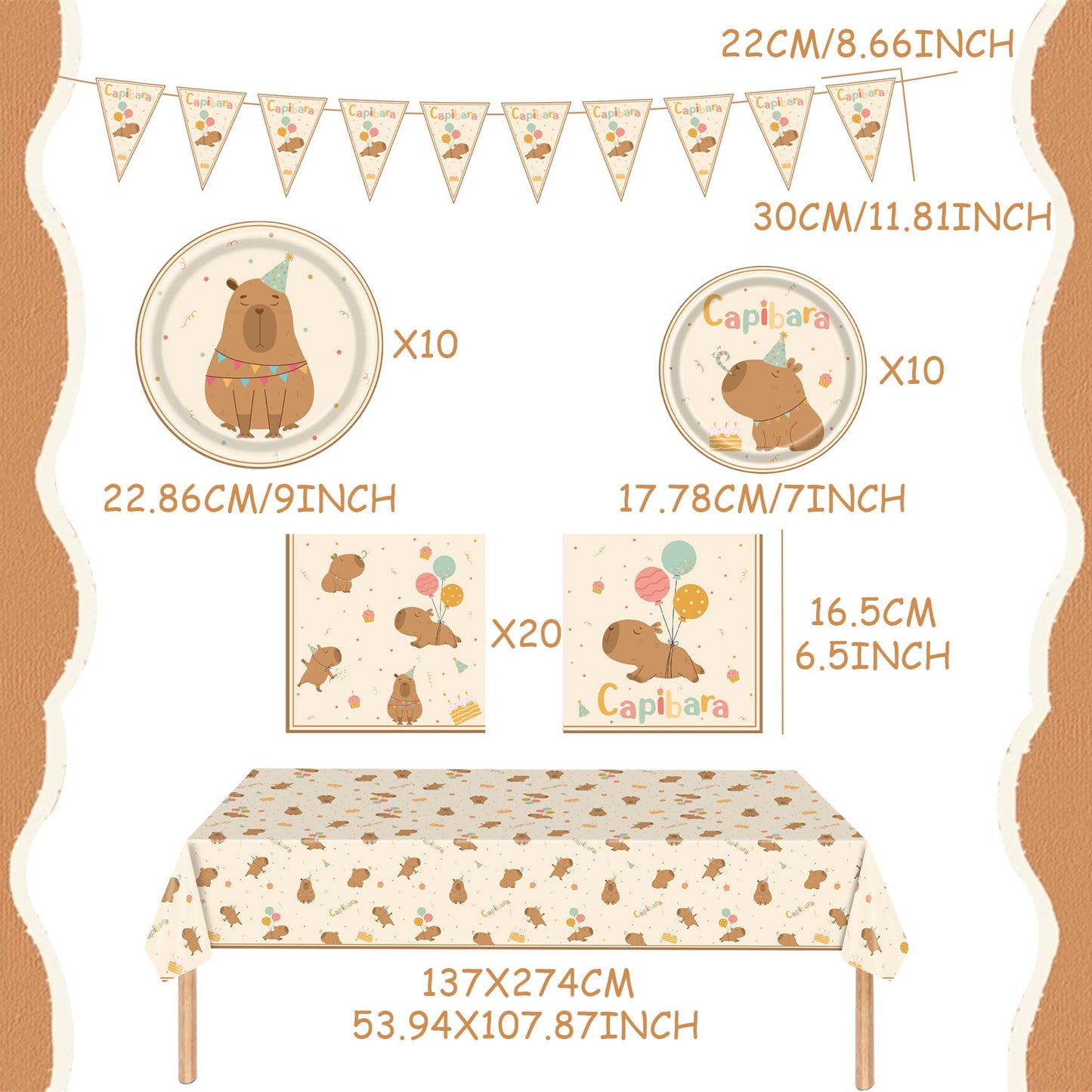BACH AND BOOZY 42Pcs Capy Party Plates Supplies Cute Cartoon Capy Party Tableware Decorations Capybaras Paper Plates Napkins Decorations Party Favors