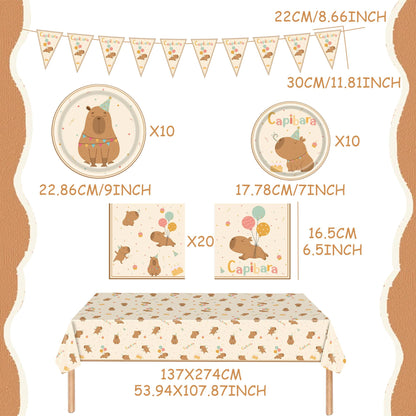 BACH AND BOOZY 42Pcs Capy Party Plates Supplies Cute Cartoon Capy Party Tableware Decorations Capybaras Paper Plates Napkins Decorations Party Favors