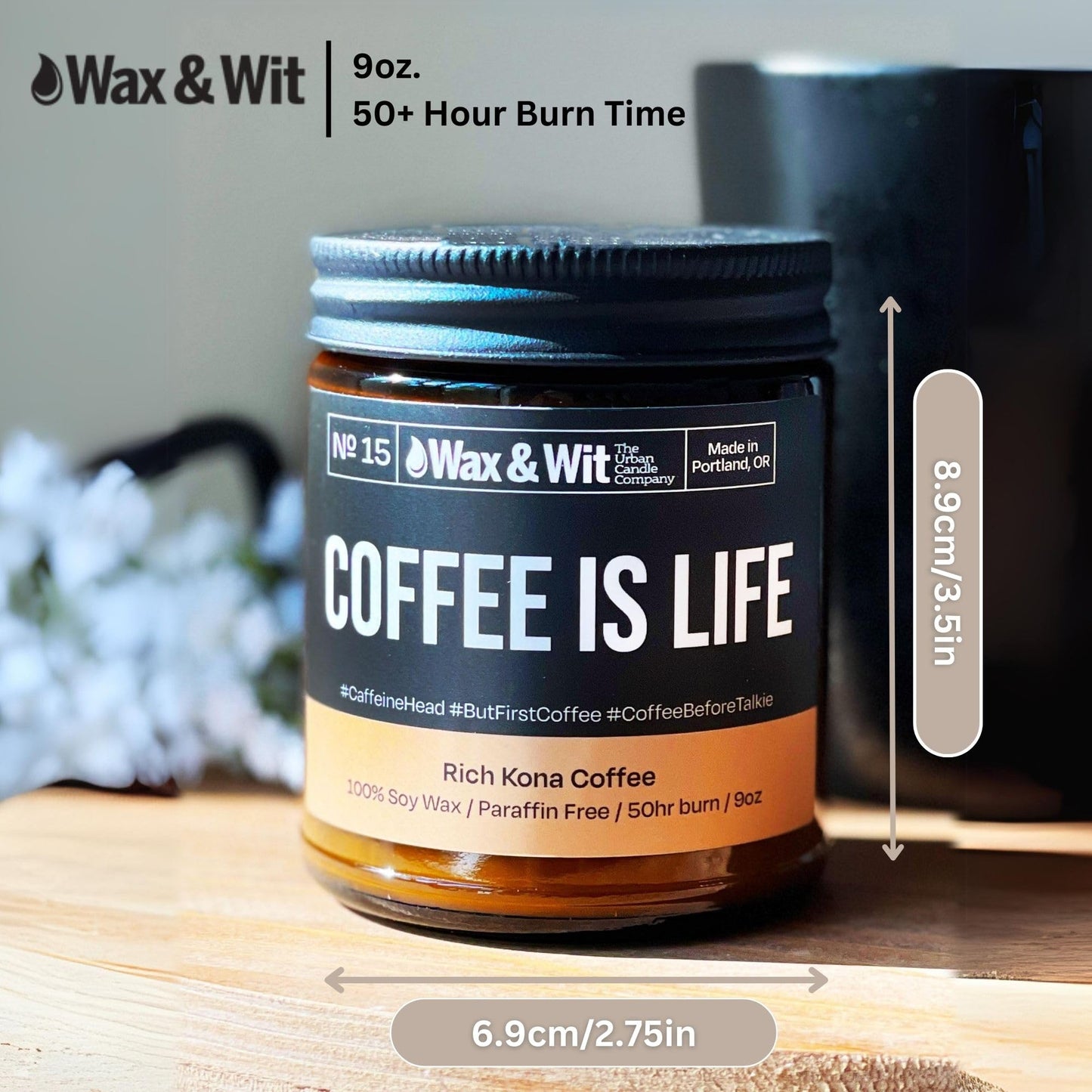Wax & Wit Funny Soy Coffee Candle Gift for Women - Humorous, Aromatherapy Soy Wax Candle, Ideal for Housewarming, Coworker, Birthday – Rich Kona Coffee - 9oz