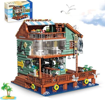 Harbour Restaurant House Mini Bricks Building Kit Ideas Creative Architecture Building Toys Birthday Gift for Adult Boys Girls -2096 Pieces (Not Compatible with Lego Set)