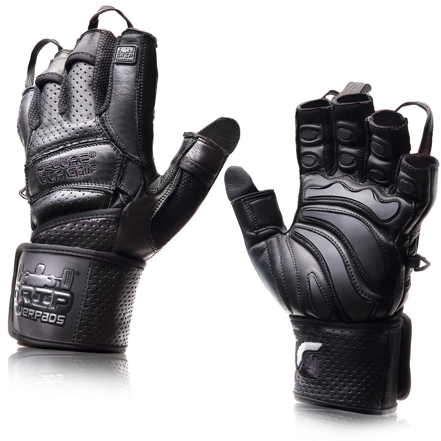 Elite Leather Gym Gloves with Built in 2" Wide Wrist Wraps Grip & Design for Weightlifting Power Lifting Bodybuilding & Strength Training Workout Exercises