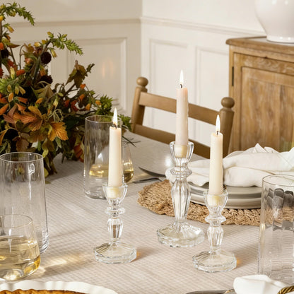CHOCSTAY Glass Candlestick Holders Set of 6, Clear Stripe Taper Candle Holders for Table Centerpiece, Home Decorations, Wedding and Party