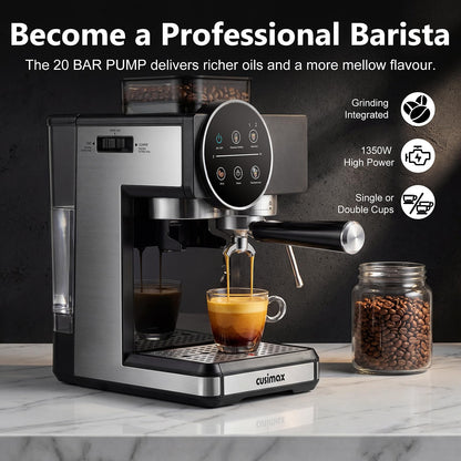 Espresso Machine with Grinder, 20 Bar Professional Expresso Coffee Machines with Milk Frother Steam Wand, Espresso Maker with 60oz Removable Water Tank, Cappuccino & Latte Machine for Home (Black)