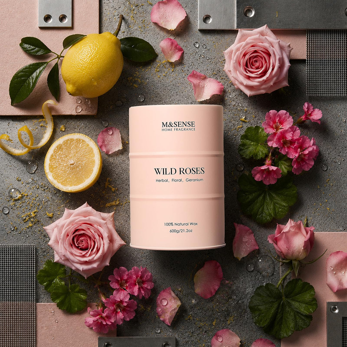M&SENSE Wild Rose Large Natural Scented Candle, 120 Hours Long Lasting Soy Candles 21.2oz, Stress Relief Luxury Aromatherapy Candles for Women, Romantic Candle Valentines Day Gifts