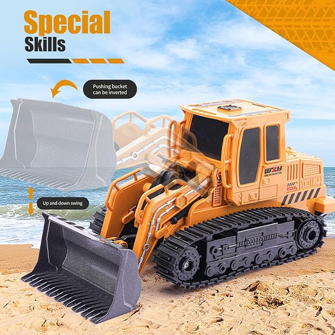Remote Control Front Loader - Metal Shovel LED Working Lights Music &amp 2 Rechargeable Batteries Construction Toys for Boys Age 4 5 6 7 8 Birthday Gift