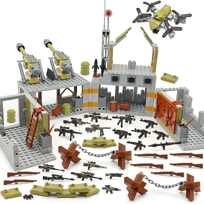 Military Base Building Block Toy Set 600+ Pieces Battlefield Playset with Air Defence Gun Drone Weapon Pack Accessories MOC Brick for Military Enthusiasm