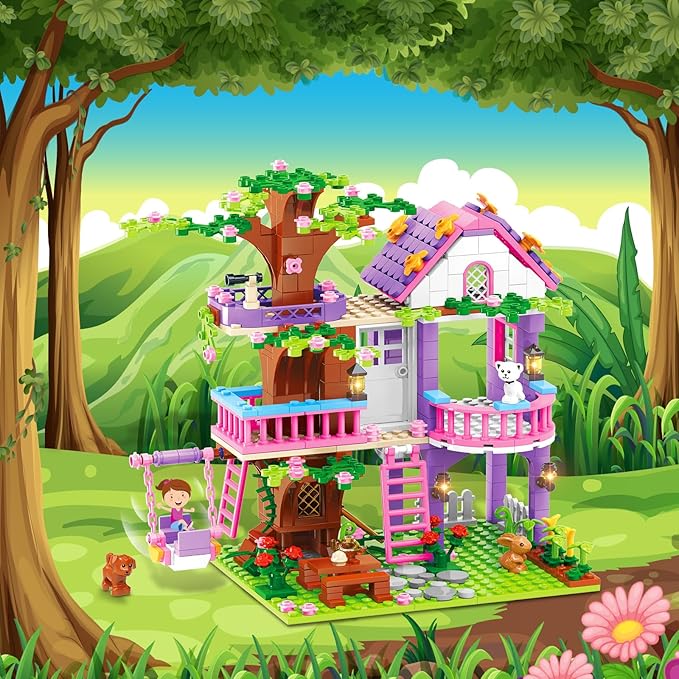 Tree House Building Set for Girls - 558pcs Treehouse Building Blocks Toys Forest Camp House Bricks Kit with Animals Birthday for Kids Girls Boys Age 6 7 8 9 10 11 12+