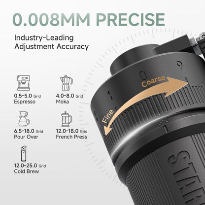 STARESSO D9 Manual Coffee Grinder, SWIFTCLEAN System | 0.008mm Ultra-Precise Adjustment | Professional Hand Grinder for Espresso, Pour Over