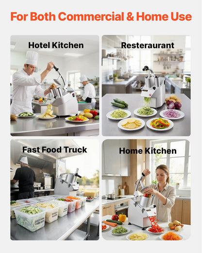 VEVOR Commercial Food Processor 2 Feeding Holes, 550W Electric Vegetable Slicer 1600 RPM, Stainless Steel Vegetable Processor Detachable 6-blades, 3mm/4mm/7mm Shred, 2mm/4mm Slice