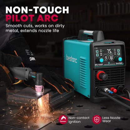 bestarc Pilot Arc Plasma Cutter, [Large LED Display][Air Sensor] 75A Plasma Cutter Machine 110/220V Dual Voltage, 1/2 Inch Clean Cut 1.2 Inch Max Cut, Post Flow Mesh, 2T/4T for Beginners DIY