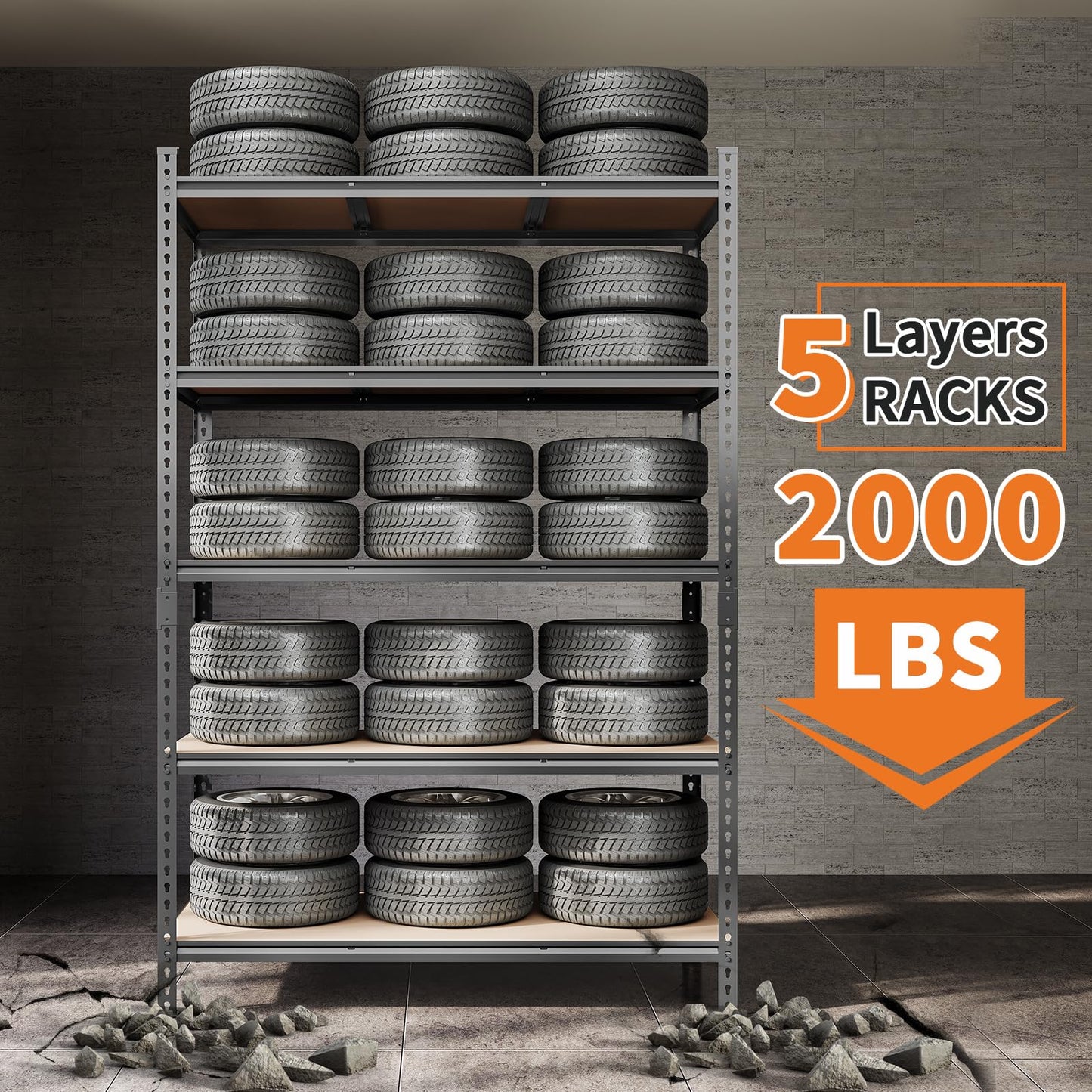 Garvee Storage Shelves 5 Tier Garage Shelving Heavy Duty Adjustable Metal Shelving Unit, Garage Shelves for Basement, Warehouse, Pantry, Closet, Kitchen 72" H x 35.5" W x 12" D, Black,4 Pack