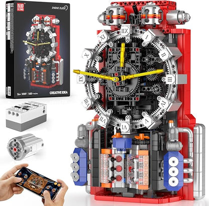 Mould King Cyberpunk Clock Building Blocks Set 10187 1601 PCS App-Controlled Engine Clock Model with Battery &amp Motor Functional Desk Clock for Adults Age 14+