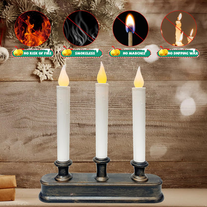 GOOTHY Battery-Operated LED Window Candles with Sensor Dusk to Dawn, 3 Lights Christmas Window Candles with Flickering Flameless LED Lights, 9'' Flameless Taper Candle for Table Home Christmas Decor
