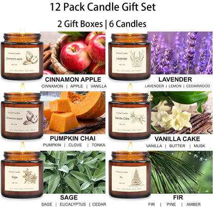 Scented Candles Gift Set for Home, 12 Pack Aromatherapy Soy Candles, 6 Fragrance Scents with 2 Gift Boxes, Long Lasting Small Candles for Relaxation, Bathroom Bedroom Office Gifts for Women