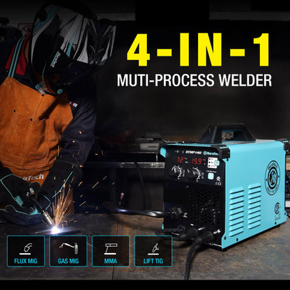 DURATECH 140Amp MIG Welder, 120V 4-in-1 Welding Machine Flux Core Gasless/Solid Core Gas Shielded/TIG/Stick Welder Suitable for 2 to 11lbs Welding Wire, IGBT Inverter Portable Welder with Welding Gun