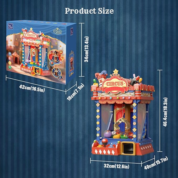 PANTASY Retro Circus Claw Machine Building Kit Arcade Style Arcade Machine Block Model with Lights &amp Music Interactive Collectible Building Set and Display Toy for Adults and Kids