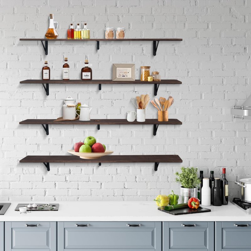 Huiyiaus Long Floating Shelves for Books,Wall Hanging Bookshelf Set of 4,Rustic Wall Mount Book Shelf Wood Extra Large for Livingroom Bedroom Kitchen Bathroom Home Office Decor,47 Inches(Dark Brown)