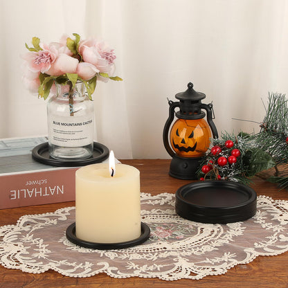 OwnMy 6PCS Iron Candle Holders for Pillar Candles, 3 Inch Metal Pillar Candle Plates and Trays, Small Round Tealight Holders Elegant Candle Stands Bases for Wedding Dining Table Centerpieces, Black