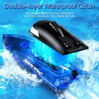 RC Boat with 1800mAh Battery Transparent Remote Control Boat with 10 LED Lights Auto Reverse 2.4 GHz Double Waterproof Racing Speedboat Toy for Kids and Adults Gift for Boys Girls for Lake &amp Po