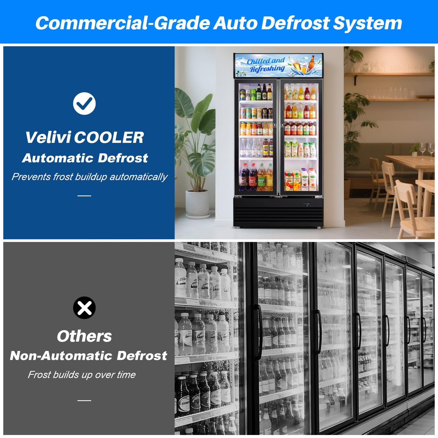 Velivi Commercial Display Beverage Fridge, 40″ Double Glass Door Refrigerator, 28.1 Cu.Ft Large Capacity with 8 Adjustable Shelves, Upright Cooler for Shop, Bar & Restaurant