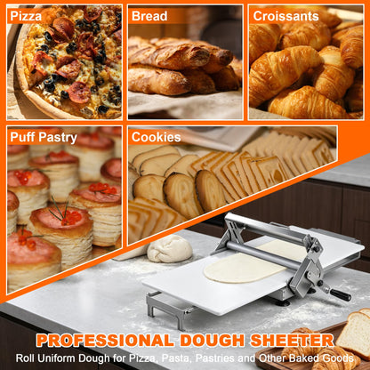 15.5" Folding Dough Sheeter, Manual Dough Roller Machine, Stainless Steel Adjustable Thickness 2-25mm, Countertop Dough Sheeter for Home and Commercial Use