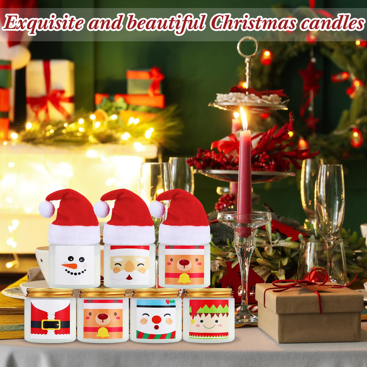 Conelist 36 Pack Christmas Scented Candles Jar Set Include 18 Pcs 7oz Aromatherapy Soy Wax Candles and 18 Pcs Mini Xmas Santa Hat Holiday Table Centerpieces Gifts for Women Men Relaxing Spa