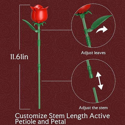 Red Rose Flowers Bouquet Building Set - Valentine's Day Gift Compatible with Lego Flowers for Adults Women Collection Christmas Mother's Day Valentine's Gifts Home Decor