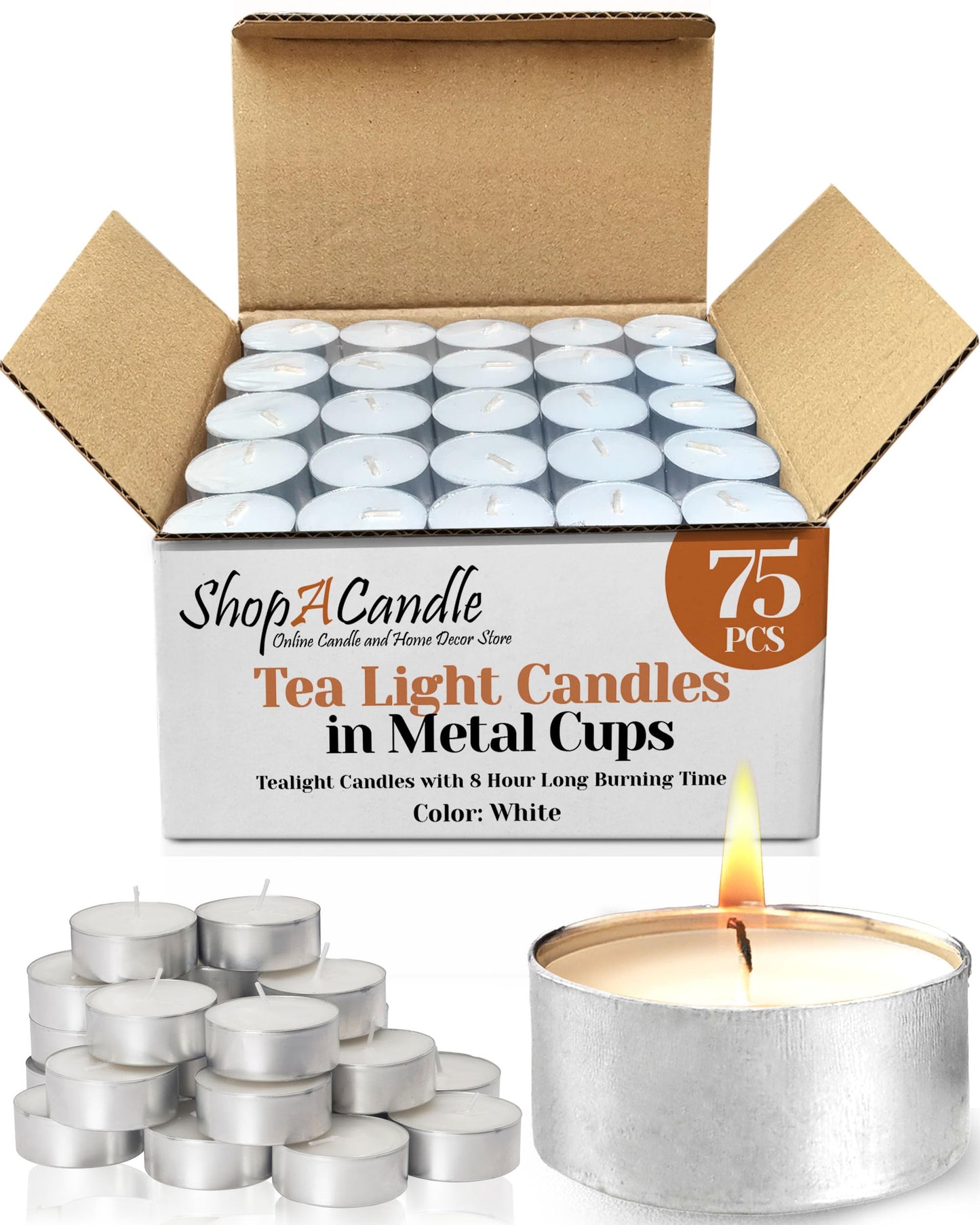 Tealight Candles in Metal Cups - Clean White Unscented with 8 Hour Long-Burning Time, Bulk Votives for Romantic Dinners, Weddings, Spas & Hotels by PARNOO (75 Count, Classic)