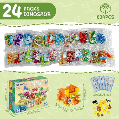 24 Pack Easter Party Favors for Kids 3-in-1 Dinosaur Building Block Toys Kids Classroom Gifts Stocking Stuffers Goodie Bag Stuffers Classroom Rewards Birthday for Boys Girls Ages 6-12