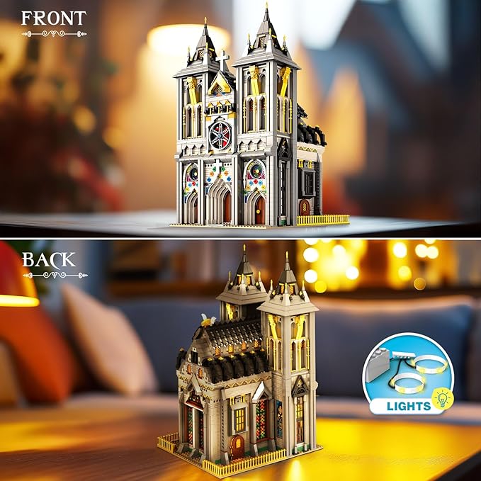 Reobrix Medieval Castle Building Block Set with LightArchitectural Model Kit 66027European Century ChurchConstruction Model for Adult and Teens Age of 14+Home DecorationIdea Art Gift3183 PCS