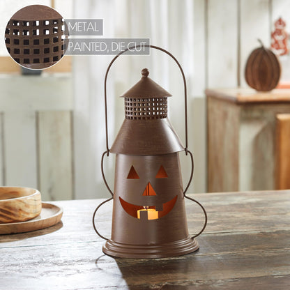 VHC Brands Halloween Lantern Tealight Holder Bronze, Fall and Halloween Kitchen Dining Table Candle Holder, Pumpkin Decor Bronze, 8x12