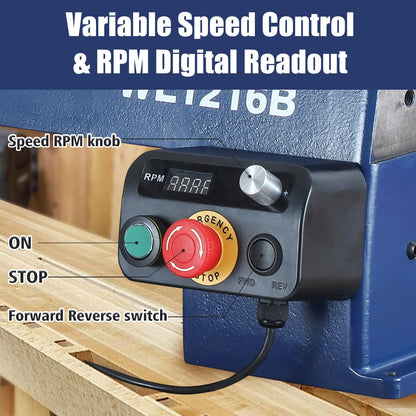 QD-KYOHO 12" X 16-1/2" Wood Lathe Machine，Variable-Speed 250-3200 RPM Digital Display Power Wood Lathes，3/4HP,120V 1PH Wood Turning Lathe,VSR Woodworking Lathe For Precision Woodworking Projects