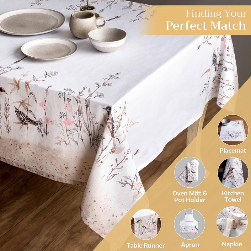 Maison d' Hermine Table Cloth Rectangle Table 100% Cotton 70 x 108 Inches Tablecloth Reusable Decorative for Dining Kitchen Farmhouse Home Gifts for Mothers Day Spring Summer- Meadow Florals - Brown