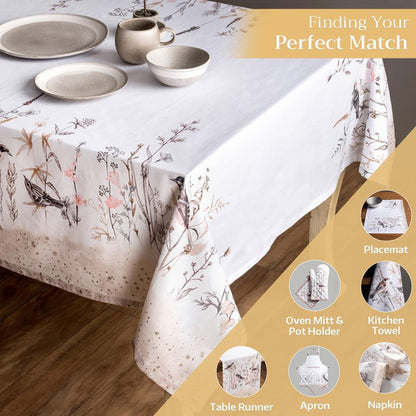 Maison d' Hermine Table Cloth Rectangle Table 100% Cotton 70 x 108 Inches Tablecloth Reusable Decorative for Dining Kitchen Farmhouse Home Gifts for Mothers Day Spring Summer- Meadow Florals - Brown