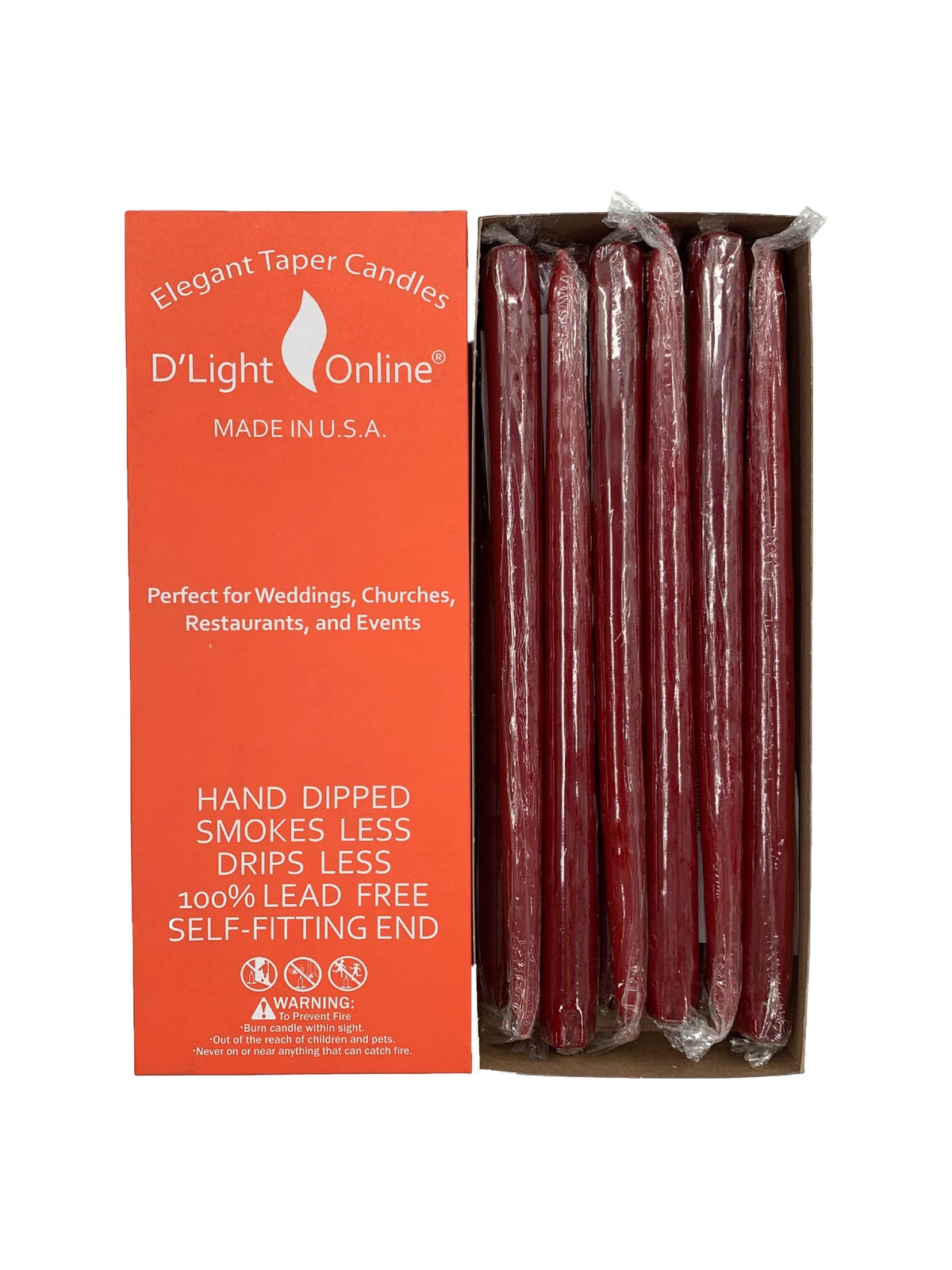 D'light Online Elegant Unscented 12" Pomegranate RedTaper Candles Premium Quality Hand-Dipped Tapered Candles, Dripless and Smokeless - Set of 12 Individually Wrapped (12 Inch, Pomegranate)