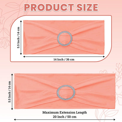 MDS Premium Spandex Chair Sashes - Stretchy Bow Covers with Buckle Slider for Weddings | 25 Pack - Peach