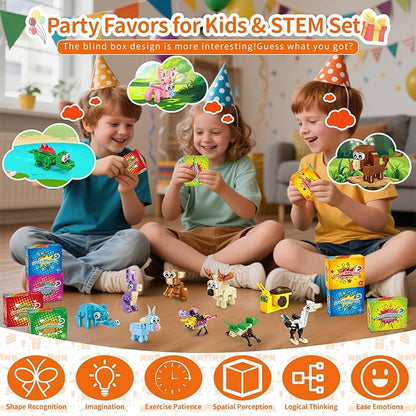 Party Favors for Kids - 24 Pack 72 Kinds of Animals Building Block Toy Goodie Bags Fillers Classroom Carnival Prizes Stuffers Gifts Building Set Christmas Birthday Gift for Boys Girls Ages 6-12