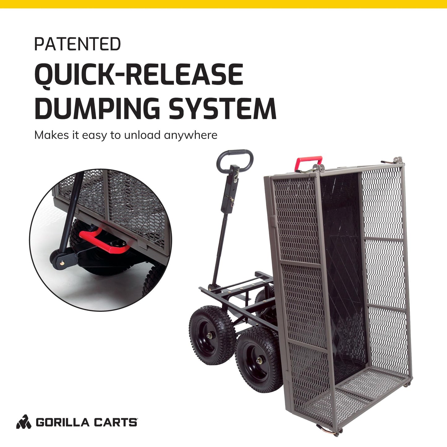 Gorilla Carts Steel Dump Cart, 5 Cu Ft Bed, 1200 lb Load Capacity, Gray – Towable Heavy-Duty Outdoor Utility Wagon with Removable Side Panels for Yard, Lawn, Garden or Landscaping