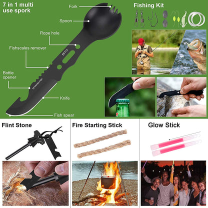 216 Pcs, Professional Survival Gear Equipment Tools First Aid Supplies kit for SOS Emergency Hiking Hunting Disaster Camping Adventures (Black)