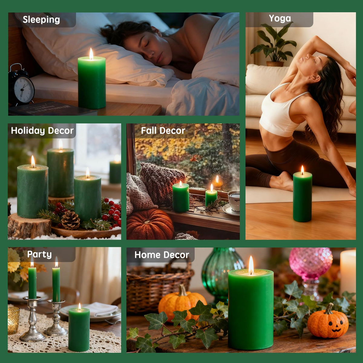 2.8x6 Inch Soy Pillar Candles 270 Hours Long Burning Natural Soy Wax Candles Smokeless Green Pillar Candles Dripless Handmade Pillar Candle for Home Wedding Table, 3 Pack