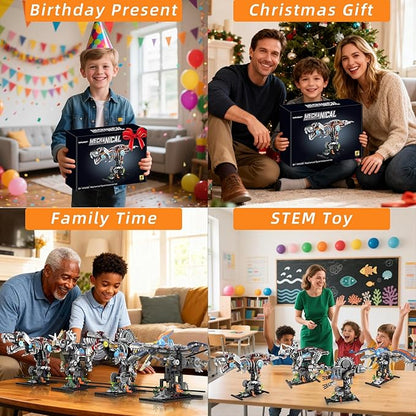 Mechanical T-Rex Dinosaur Building Set with Lights Rotatable Components &amp Display Stand STEM Building Toy for Boys 8-14 Home Office Decor for Adults Mechanical Enthusiasts (730PCS)