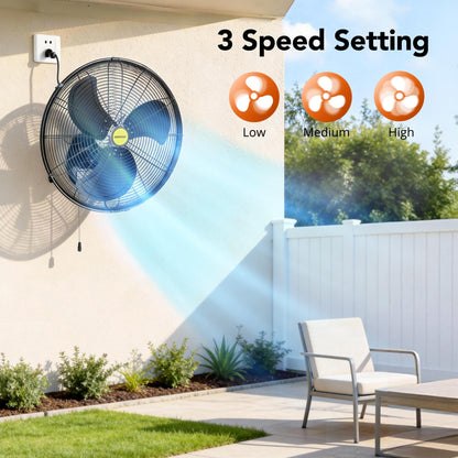 VAGKRI Wall Fan, 20 Inch High Velocity Metal Oscillating Wall Fan, 3 Speeds, 5300CFM Industrial Wall mounted Fan for Home Office Patio Garage Factory Greenhouse Warehouse Farm