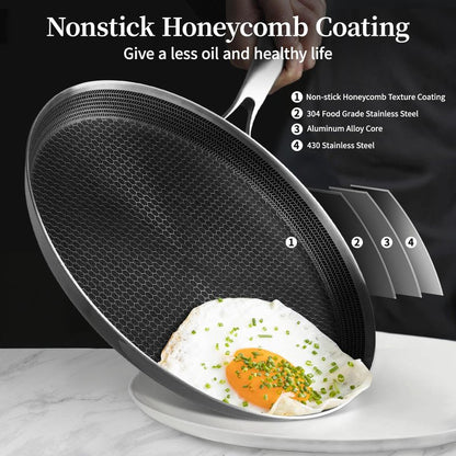 Innerwell Stainless Steel Crepe Pan - 11inch Nonstick Crepe Pan, Stainless Steel Honeycomb Coating Pancake Pan, Non Stick Flat Skillet Tawa Dosa Tortilla Griddle Pan, Induction Compatible, PFOA Free